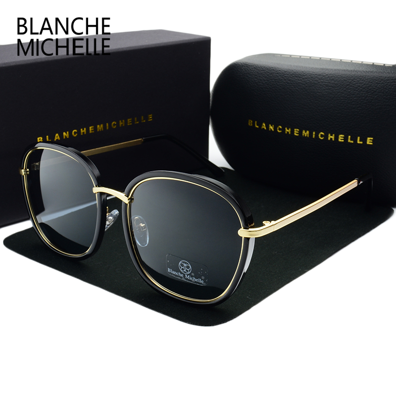 2018 High Quality Square Gold Frame Polarized Sunglasses Women Brand Designer Uv400 Sun Glasses