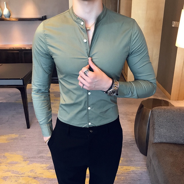 mens mandarin collar shirt casual