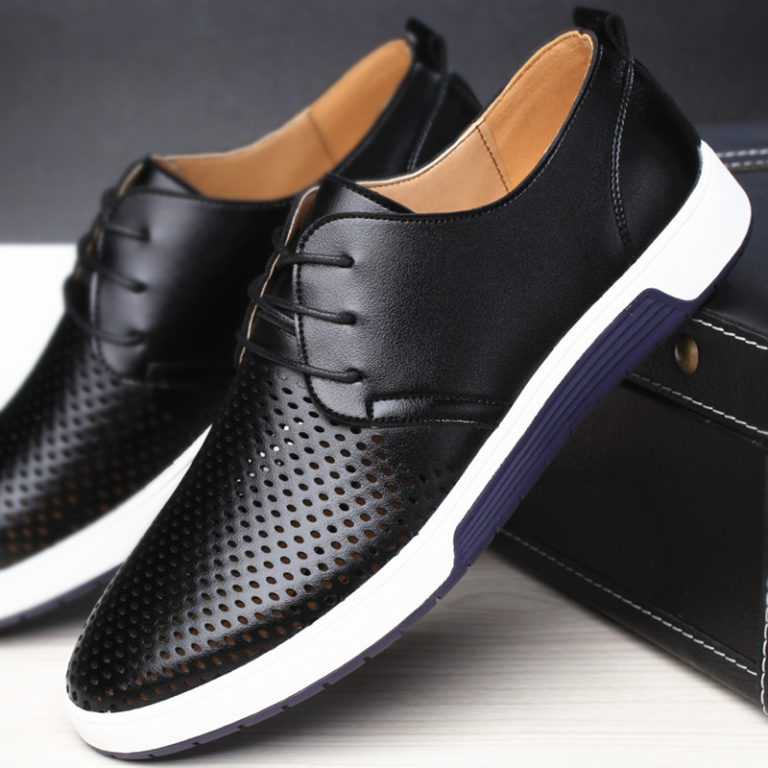 Merkmak New 2018 Men Casual Shoes Leather Summer Breathable Holes Luxury Brand Flat Shoes For 6352