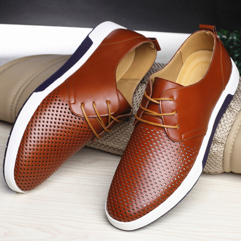 Merkmak New 2018 Men Casual Shoes Leather Summer Breathable Holes ...