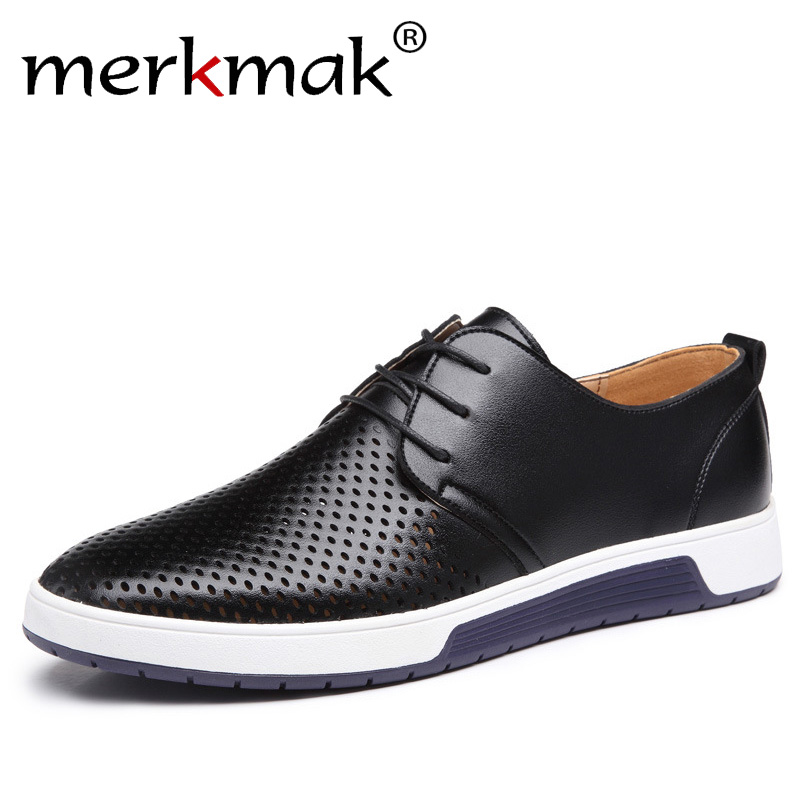Merkmak New 2018 Men Casual Shoes Leather Summer Breathable Holes ...