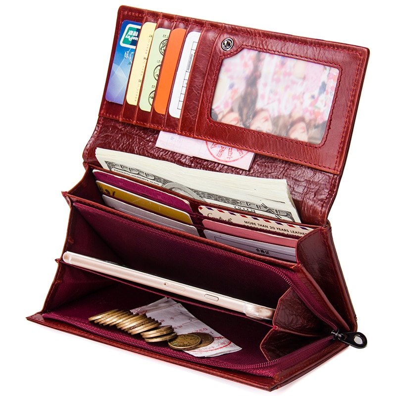 Contact’s New Genuine Leather Women Clutch Wallets Multiple Cards Holder Long Female Purse With ...