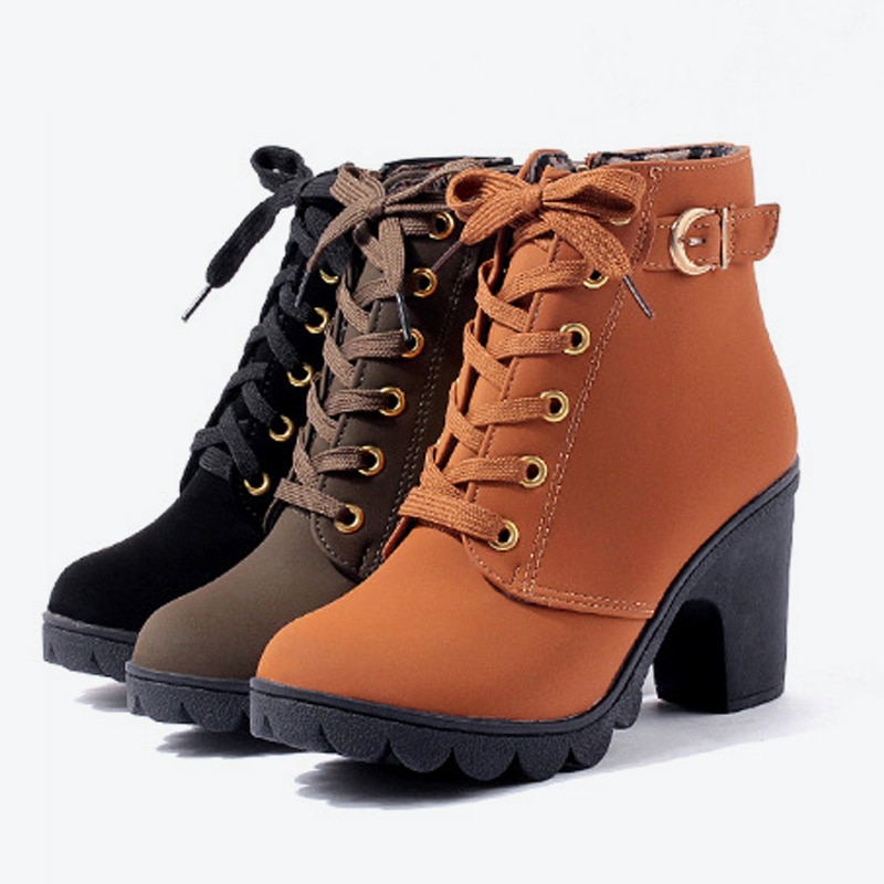 MCCKLE Plus Size Ankle Boots Women Platform High Heels Buckle Shoes ...