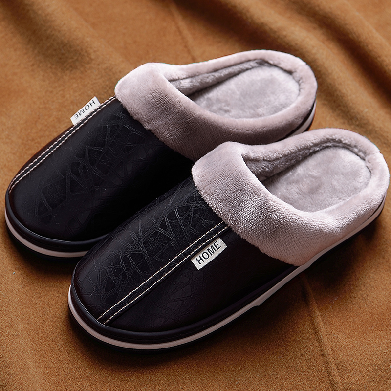 Warm slipper men leather home slippers winter slippers