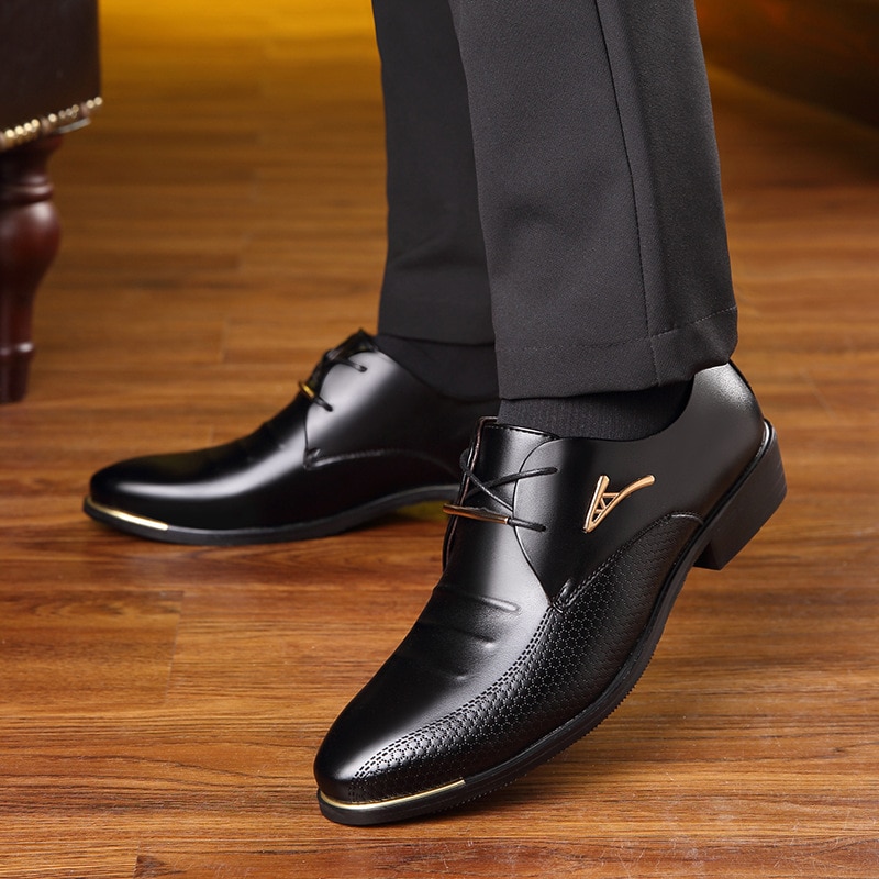 luxury Brand Classic Man Pointed Toe Dress Shoes Mens Patent Leather ...